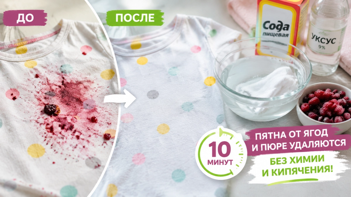 Как отстирать пятна от ягод и пюре на детской одежде за 10 минут без дорогой химии и кипячения