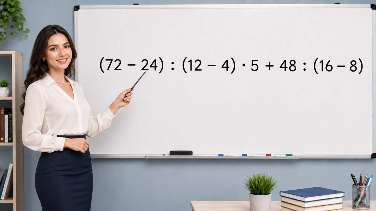 Прокачка для мозга: решите без калькулятора пример (72 − 24) : (12 − 4) · 5 + 48 : (16 − 8)