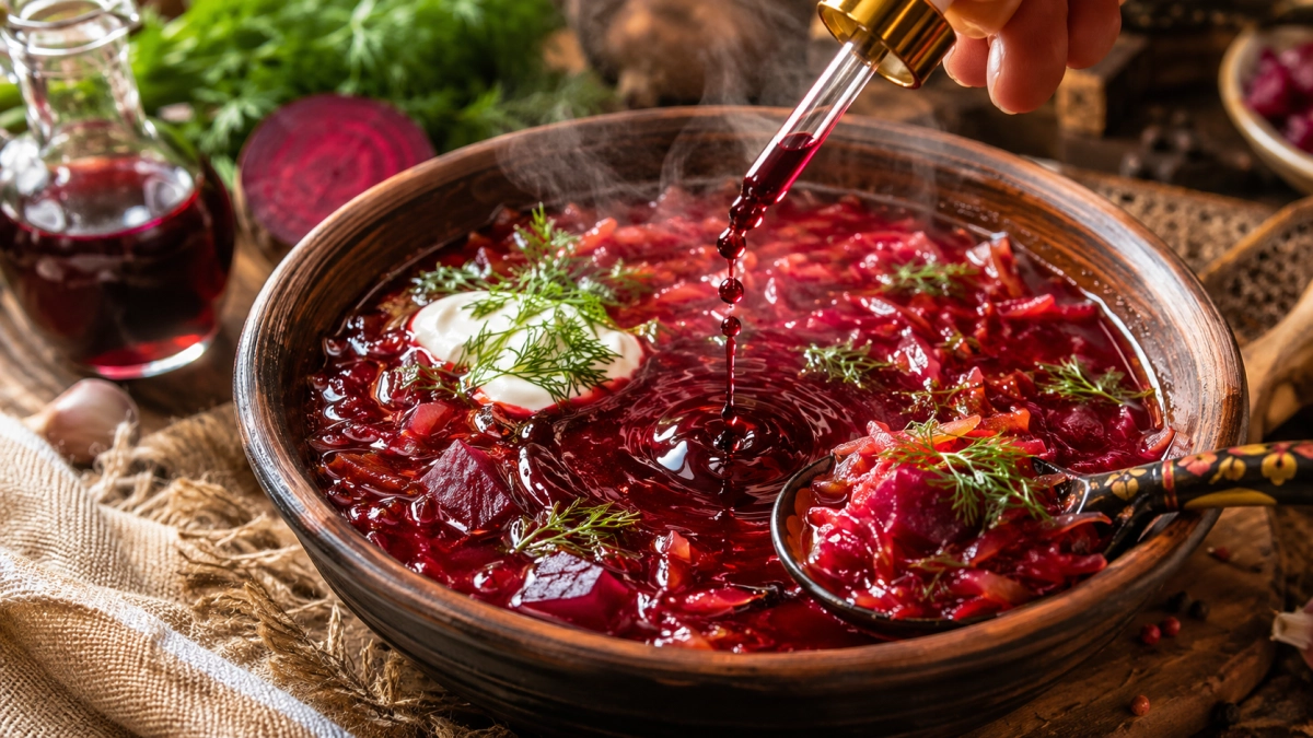 Настоящий борщ любит не свеклу и не мясо, а несколько капель этой добавки: рубиновый цвет и фруктовая нотка