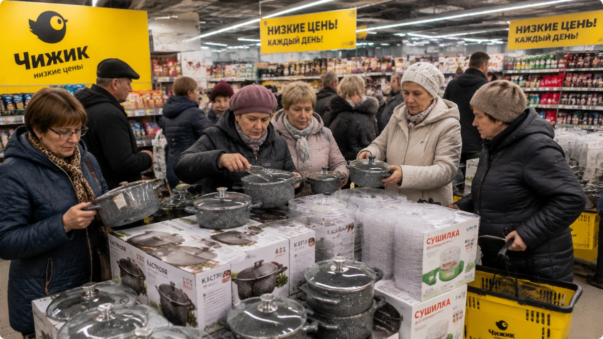 Дачники выстроились в очереди в Чижике: разбирают кастрюли «под камень» и сушилки для овощей